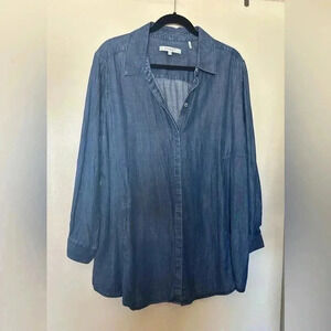 Long Sleeve Foxcroft Denim Shirt with Pockets